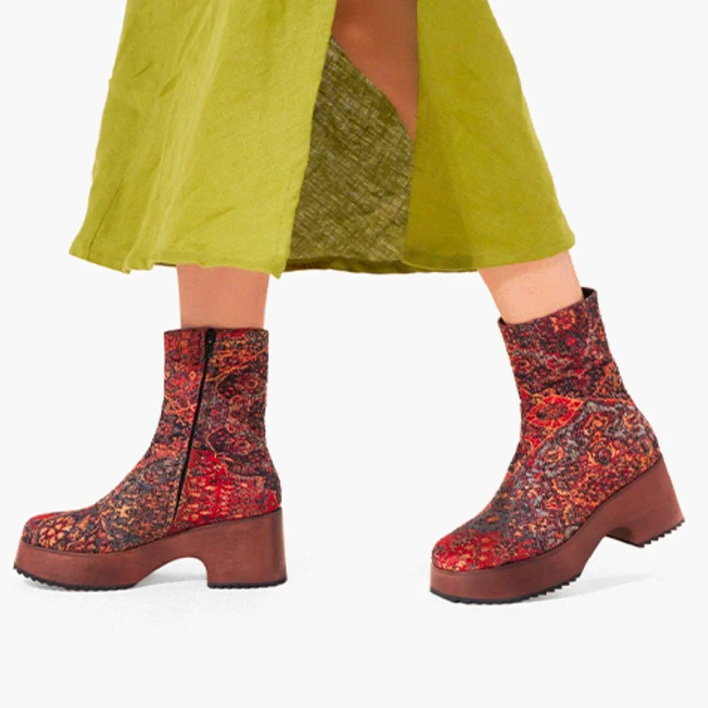 Woven Pattern Platform Ankle Boots - Multi - Picture 2 of 9